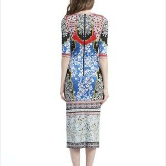 Alice and Olivia Delora Floral Midi Sheath Dress Size 2 Colorful Mosaic Stretch - Picture 14 of 14